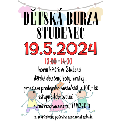 Pozvánka na dětský bazar Studenec 19.5.2024